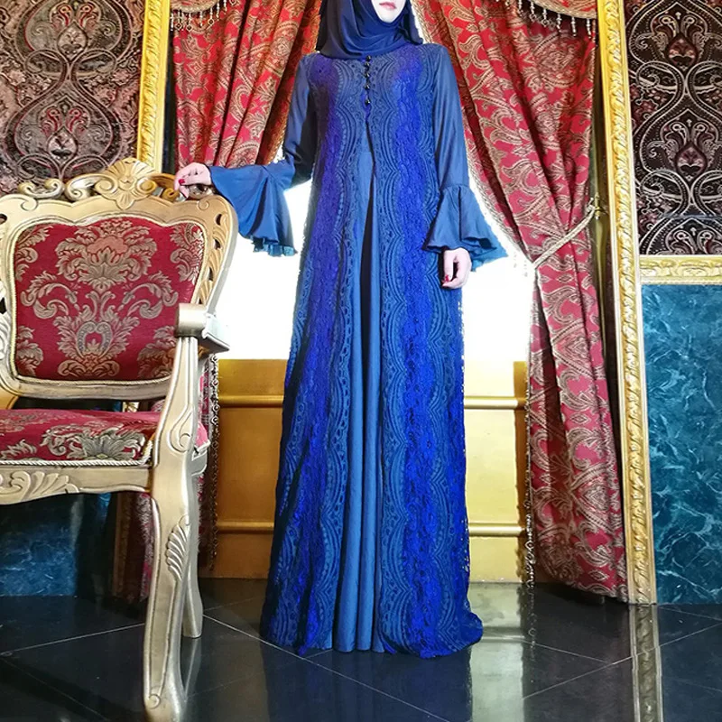 

Рамадан модные Абая для мусульман, Дубай Исламская одежда для женщин кружева абайя джилбаба Djellaba платье костюм, накидка, Восточный халат, Ха...