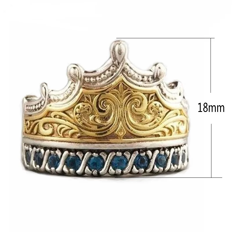 OMHXZJ Wholesale European Fashion Woman Man Party Wedding Gift Crown Blue AAA Zircon 18KT White Gold Yellow Ring RR474 | Украшения и