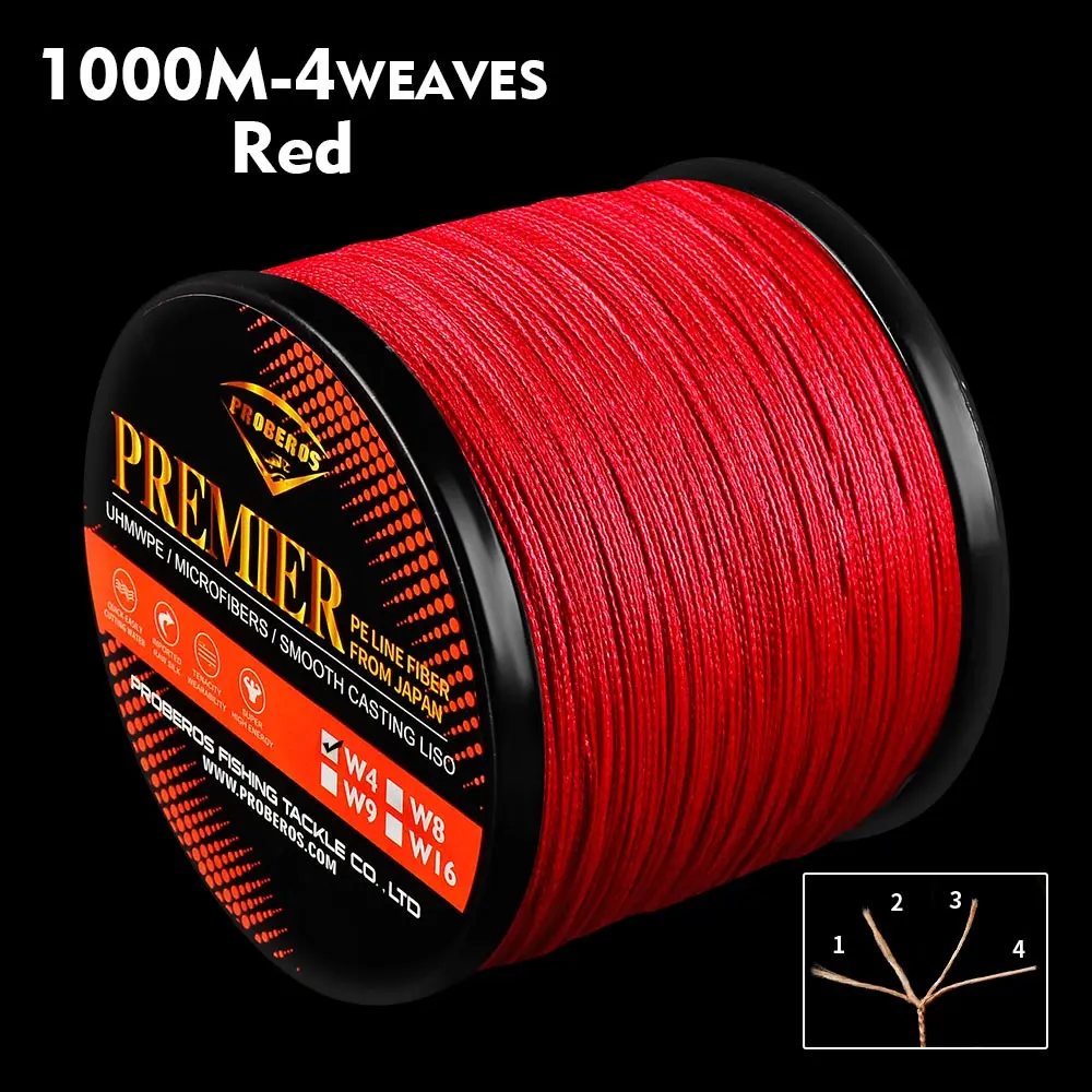 Red Плетеная леска для ловли карпа, 1000 м, серия Prime, крепкая многонитевая ПЭ косичка, 6-100 фунтов, пресноводная морская леска - Цвет: Red