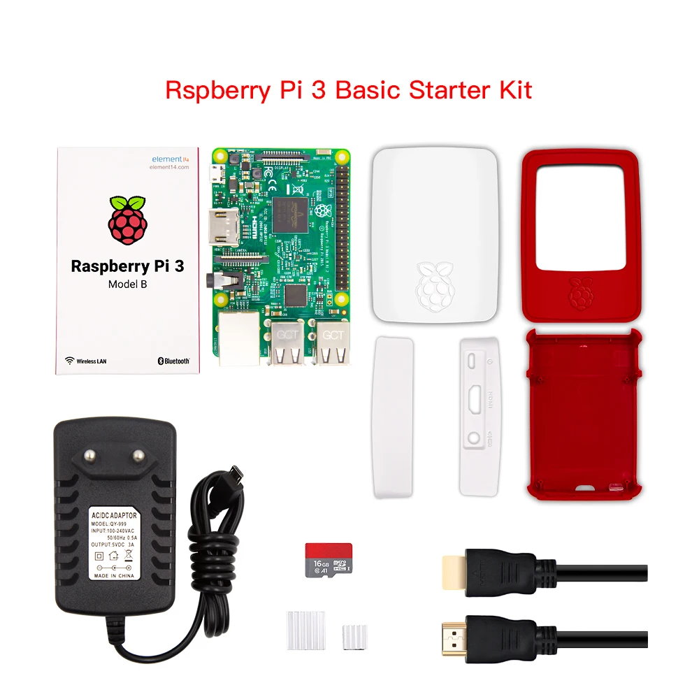 Оптовая продажа Raspberry Pi 3 Model B стартовый набор с коробка красный белый/16G sd карта/5 V
