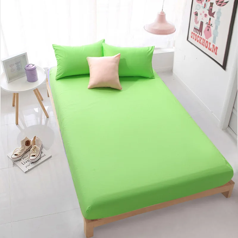 Green Fitted Sheet Домашний текстиль, хлопок, простыни, наматрасник, простыня, одноцветная простыня, простыня, покрывало с эластичной резинкой, Твин, полный, королева, король - Цвет: Green Fitted Sheet