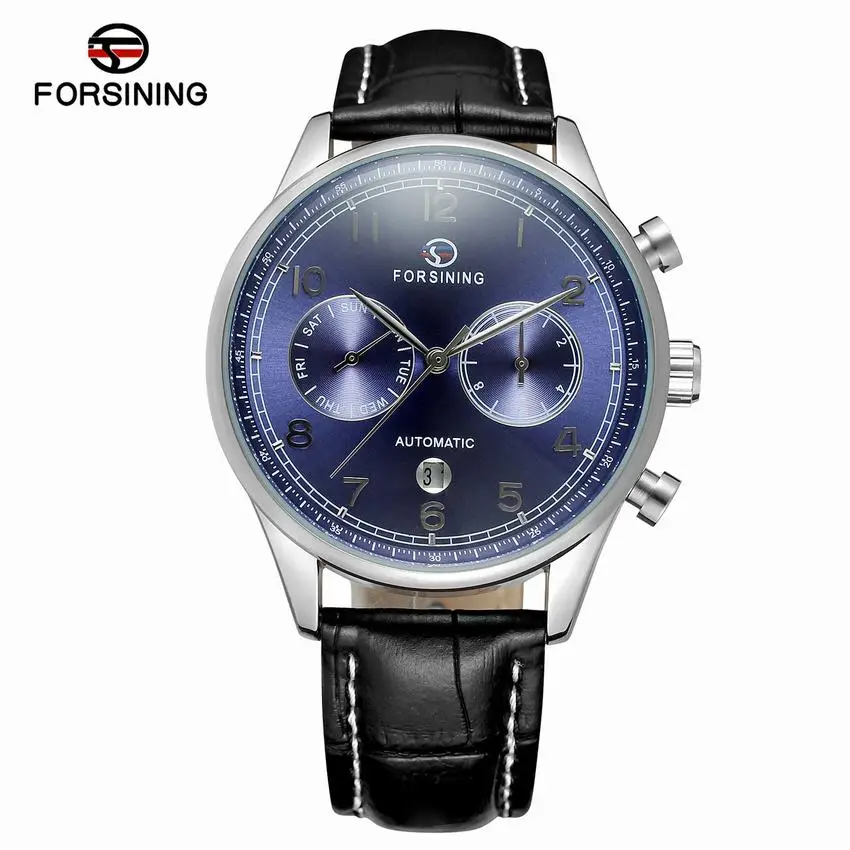 Часы мужские автоматические из натуральной кожи с календарем и римскими цифрами