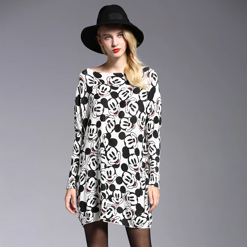 2019 Новое поступление осеннее женское свободное платье свитера с принтом Микки из