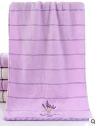 

Быстросохнущие 100% хлопковые утолщенные полосатые полотенца для лица с лавандовым узором, впитывающие полотенца для лица, махровые 1 шт