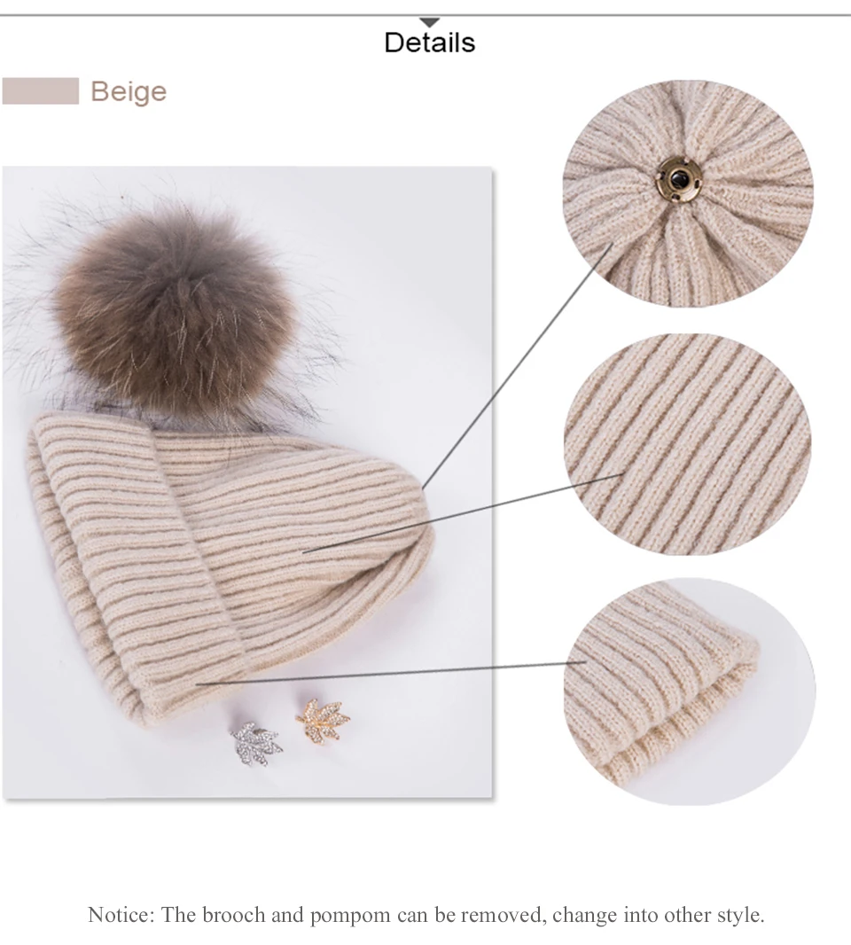 Ralferty Leaf Beanies Skullies помпон из меха енота шапка для женщин женские вязаные теплые зимние шапки лыжи gorros прочная чашка