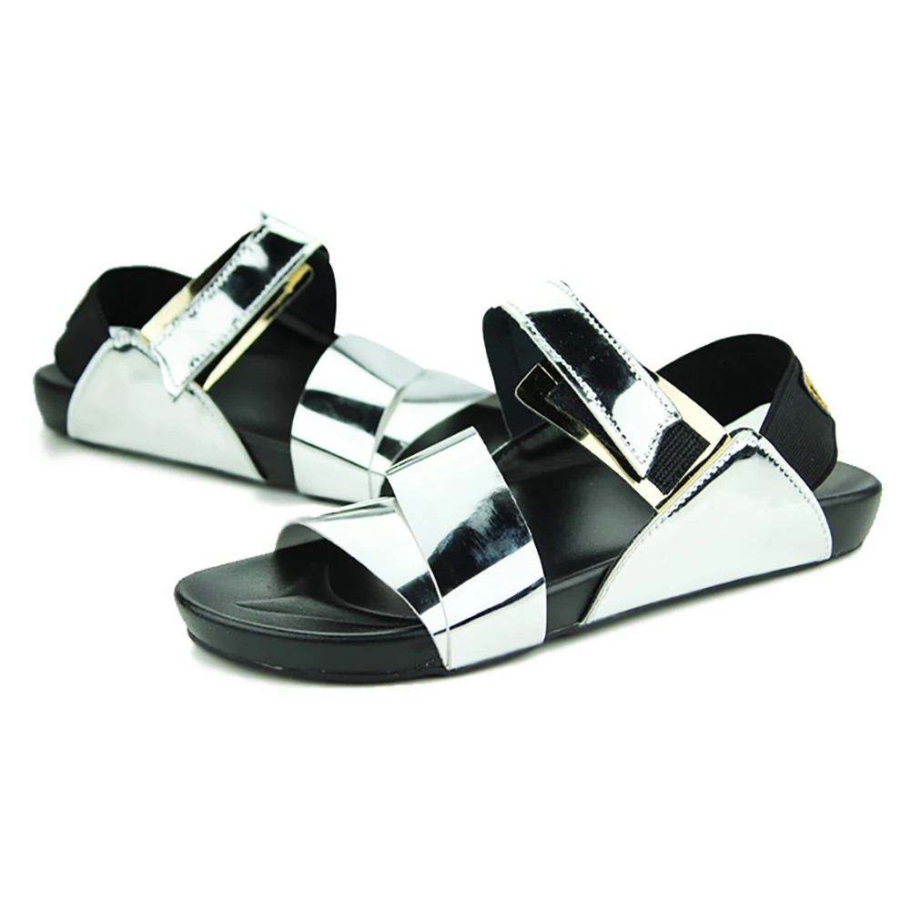 Fashion Casual Men Summer Patent Leather Hollow Sandals Slippers Beach Shoes