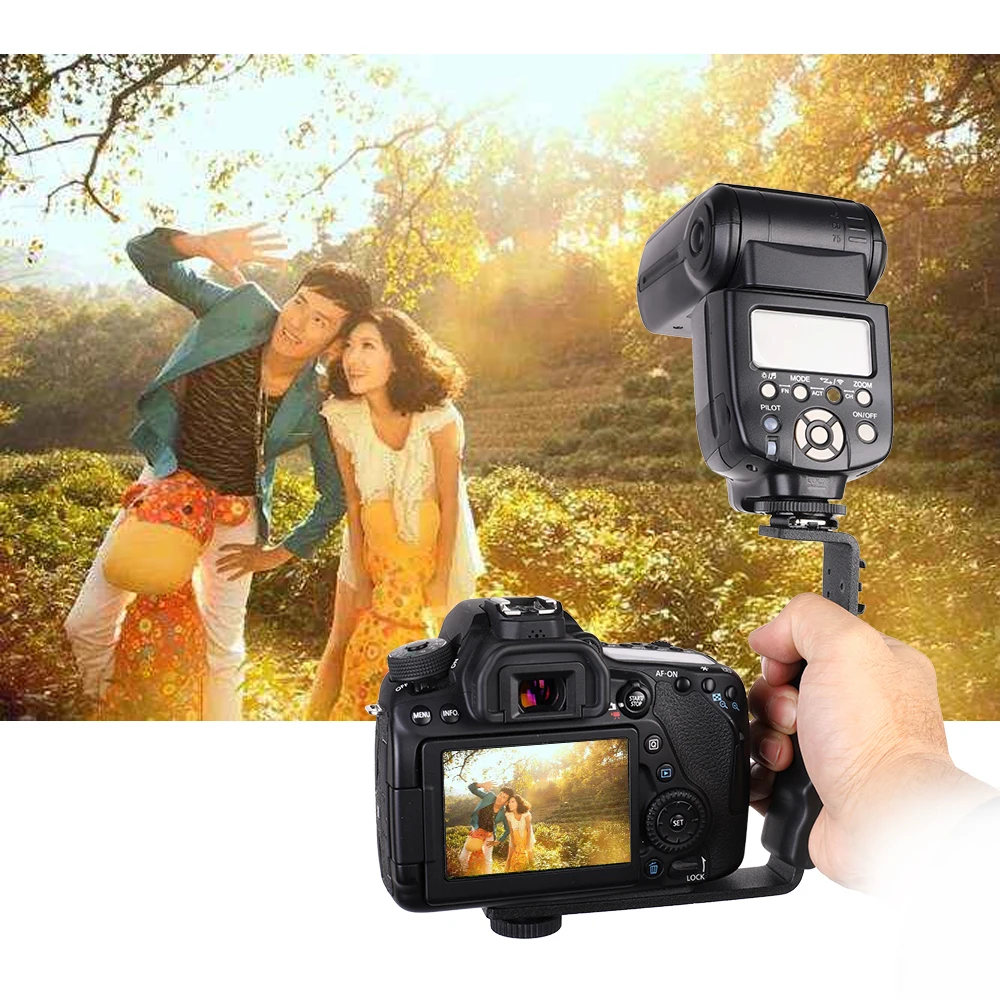 

Flash Bracket DV bracket tray Dual Hot shoe L-shaped Flash Bracket for Canon Nikon DSLR Camera and Camcorders