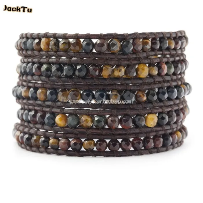 

latest tiger's eyes onyx gate 5 wrap leather bracelet women and men