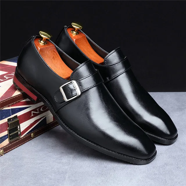 Black Shoes Merkmak/Коллекция года; Классические однотонные оксфорды; модные мужские кожаные модельные туфли в британском стиле с застежкой; мужские повседневные деловые свадебные туфли на плоской подошве; большие размеры 38-48 - Цвет: Black Shoes