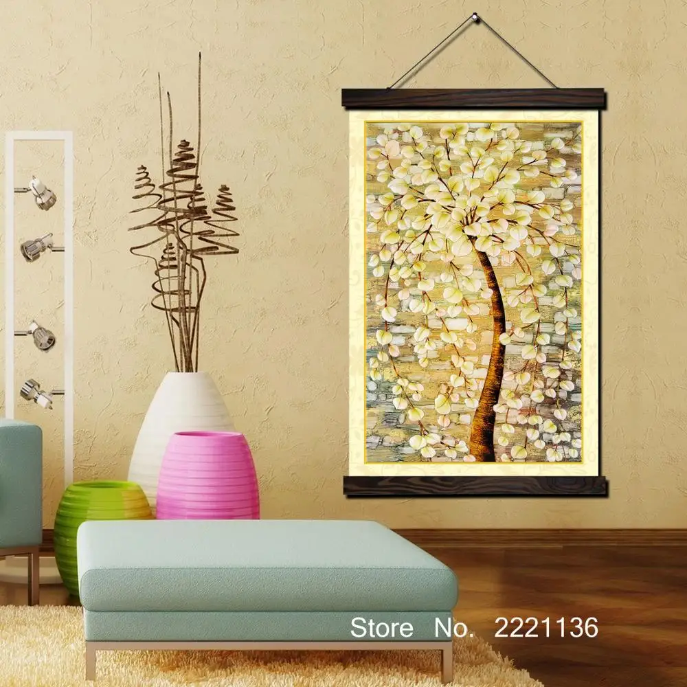 

Golden Money Tree Framed Scroll Painting HD Wall Art Hanging Canvas Painting HD Printed Pictures for Living Room Decoration