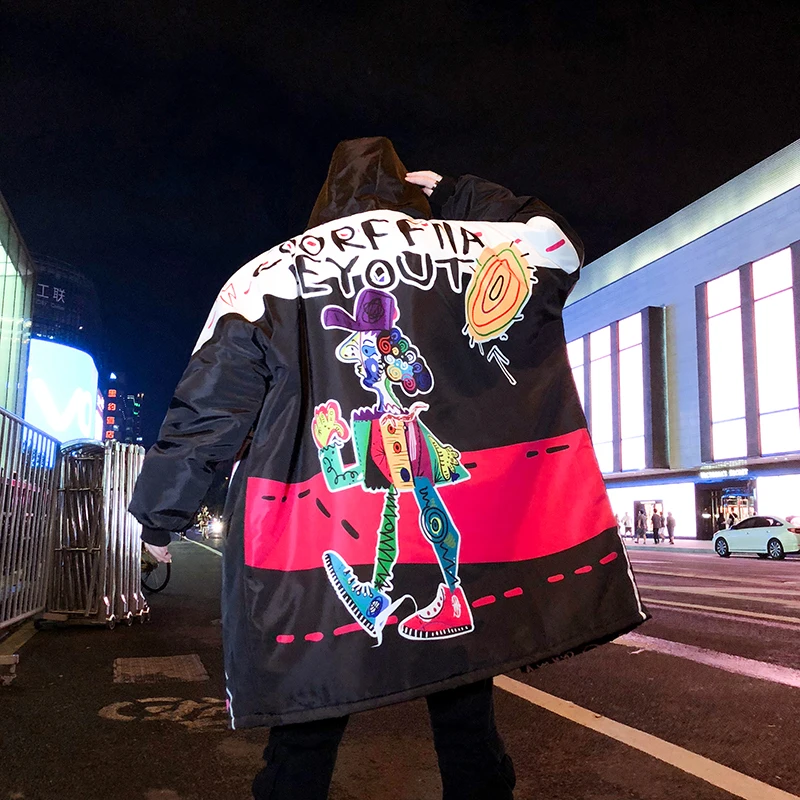 Зимние куртки с рисунком граффити из хлопка Chaquetas Hombre Parkas мужская верхняя одежда мужские хлопковые куртки и пальто