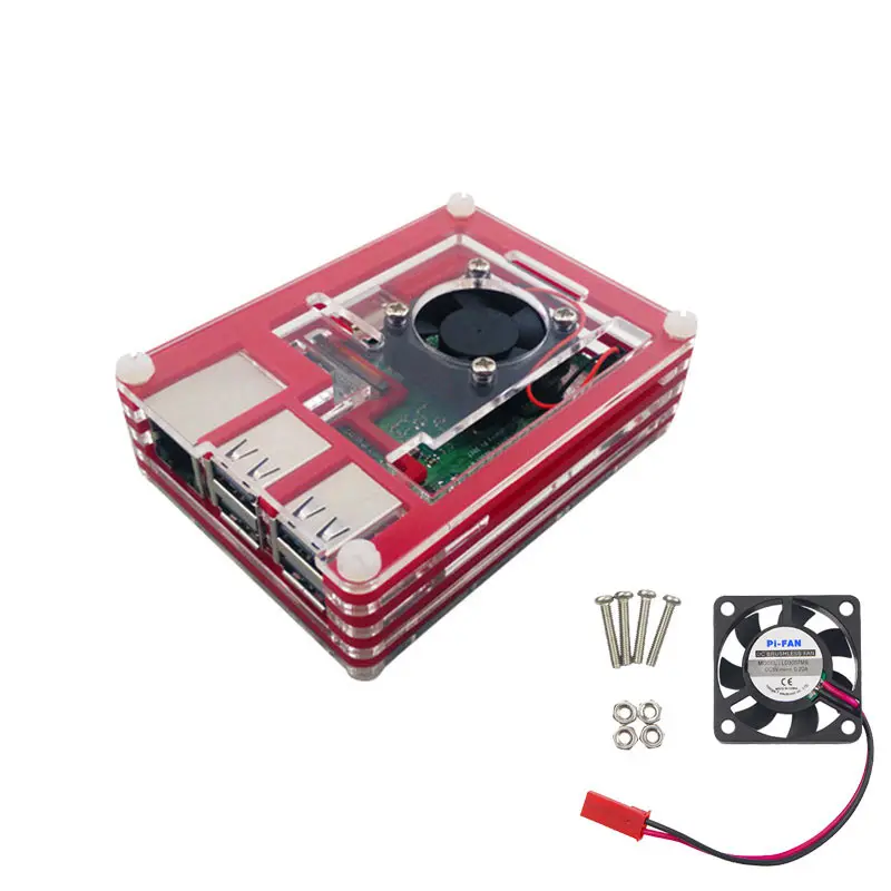 Для Raspberry Pi 3 корпус Чехол 9 слой акриловая крышка оболочка с охлаждающим вентилятором для Raspberry Pi 3 Model B+ Plus - Цвет: red case with fan