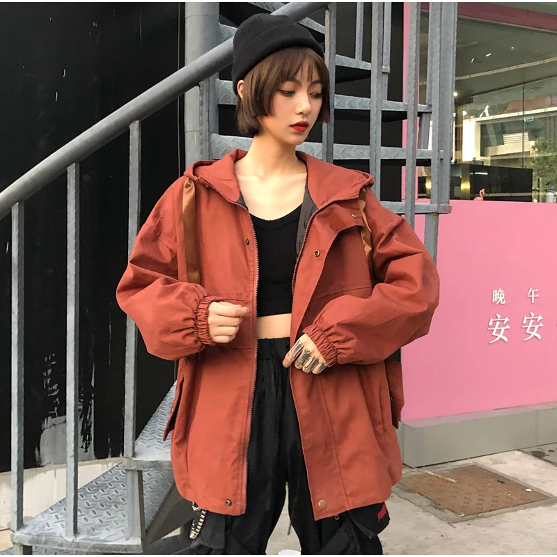Plegie Harajuku, Женская куртка большого размера,, весна, осень, пэтчворк, куртка с капюшоном, Bf стиль, Студенческая куртка свободного кроя, пальто