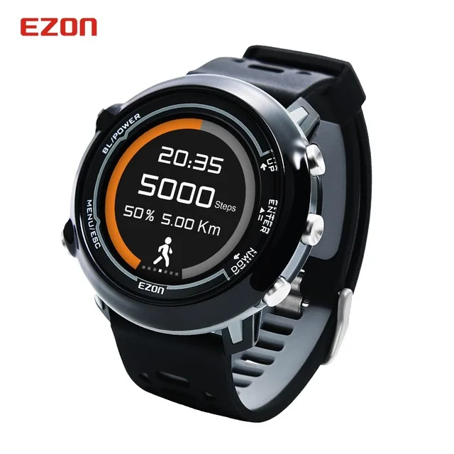 Серый Мужские Смарт-часы EZON, Bluetooth, 2, gps, спортивные часы для мужчин, водонепроницаемые, оптические, пульсометр, HD экран, цифровые наручные часы, часы - Цвет: Серый
