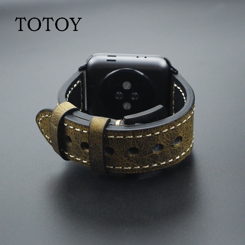 TOTOY Высокое качество кожаный ремешок Новый коричневый трещина для Apple Watch 38mm42mm iwatch