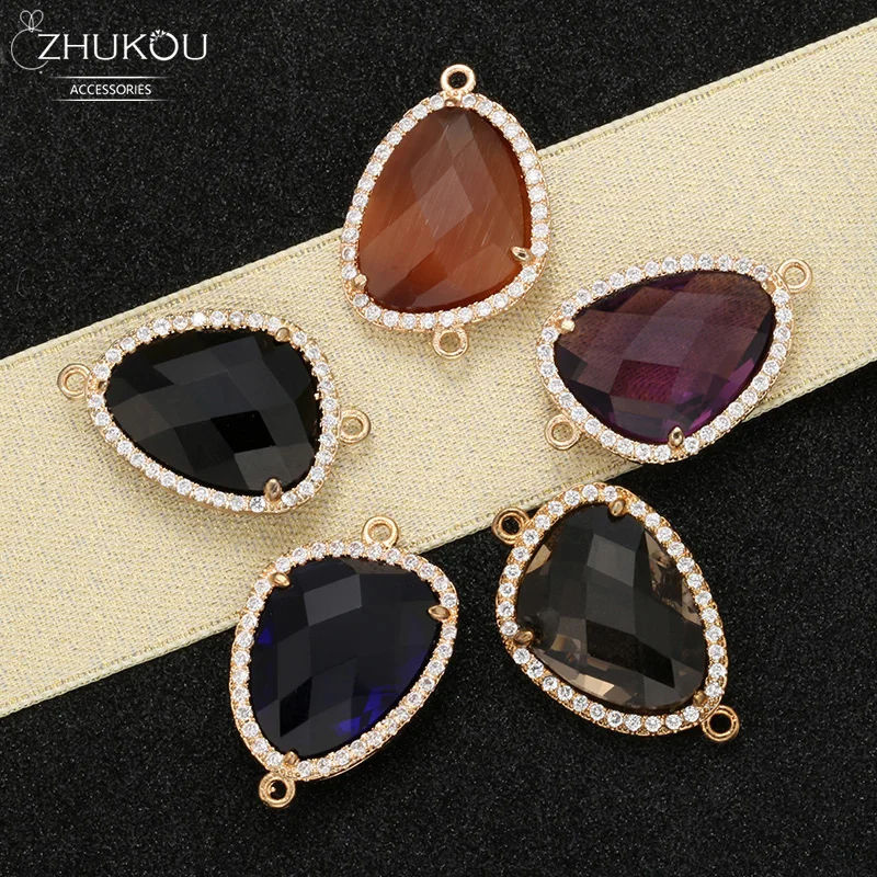 

ZHUKOU 15x23mm Brass Irregular Crystal Connectors for Earrings Necklace Handmade jewelry making findings model:VS342 hole:1.2mm
