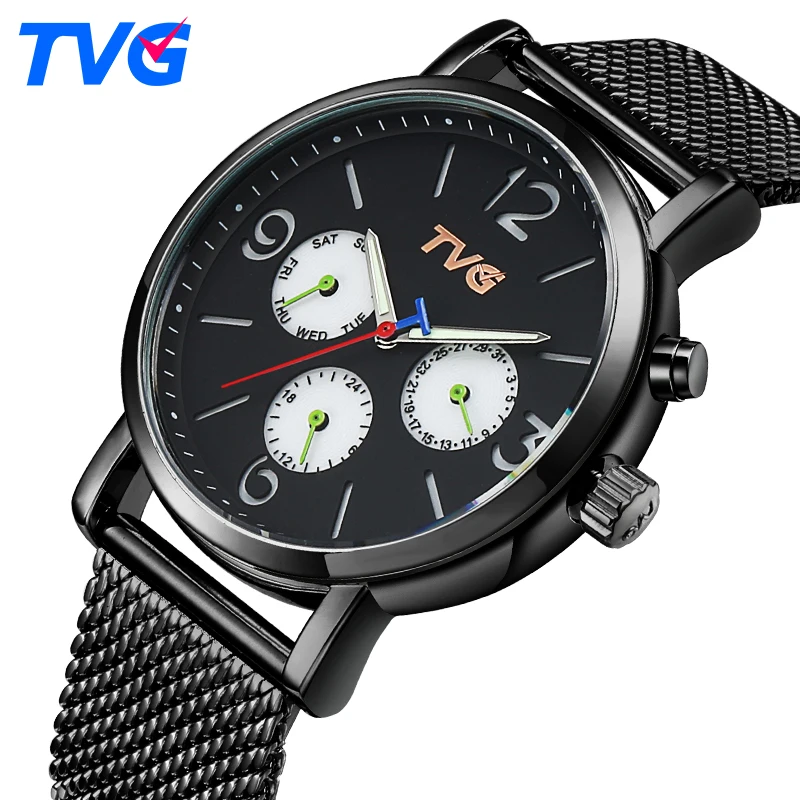 Часы наручные TVG Мужские кварцевые модные простые брендовые Роскошные
