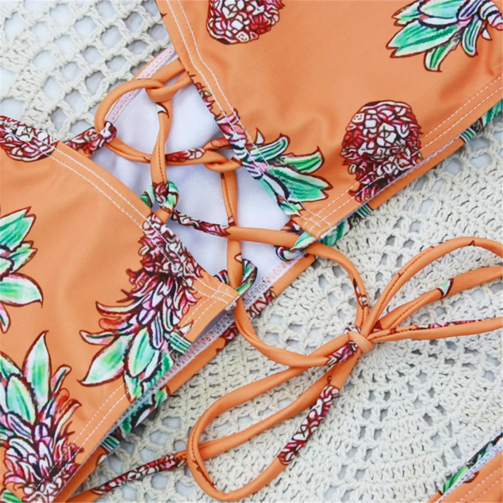 Сексуальное бикини с принтом ананаса Бандажное регулировкой груди комплект