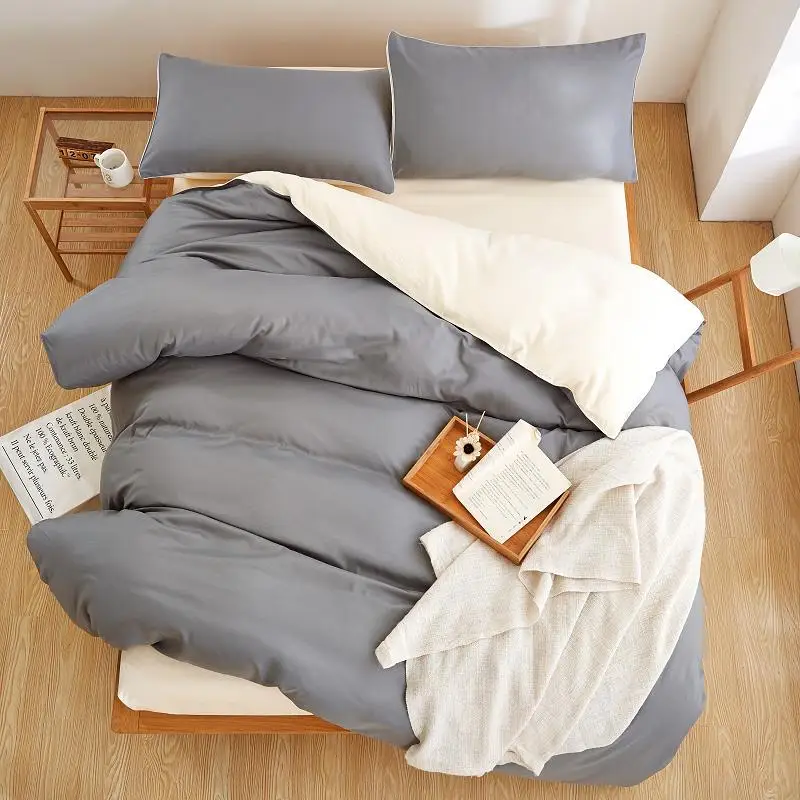 Домашний текстиль молочно-белый серый сплошной Цвет постельного белья 3/4 шт.