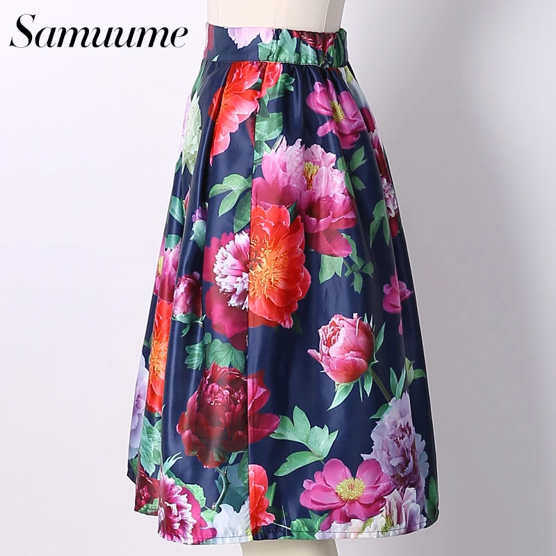 Samuume Новинка весны эластичные Высокая Талия Винтаж юбки Для женщин 2018 яркие цвета