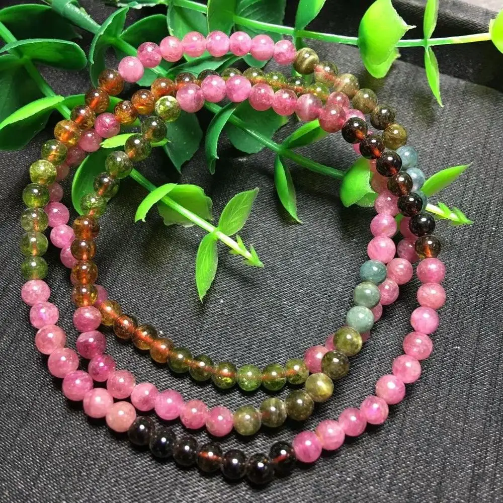 

Free Shipping 3ROWS Natural Colorful Tourmaline Crystal Bracelet Beads 4.3mm AAA