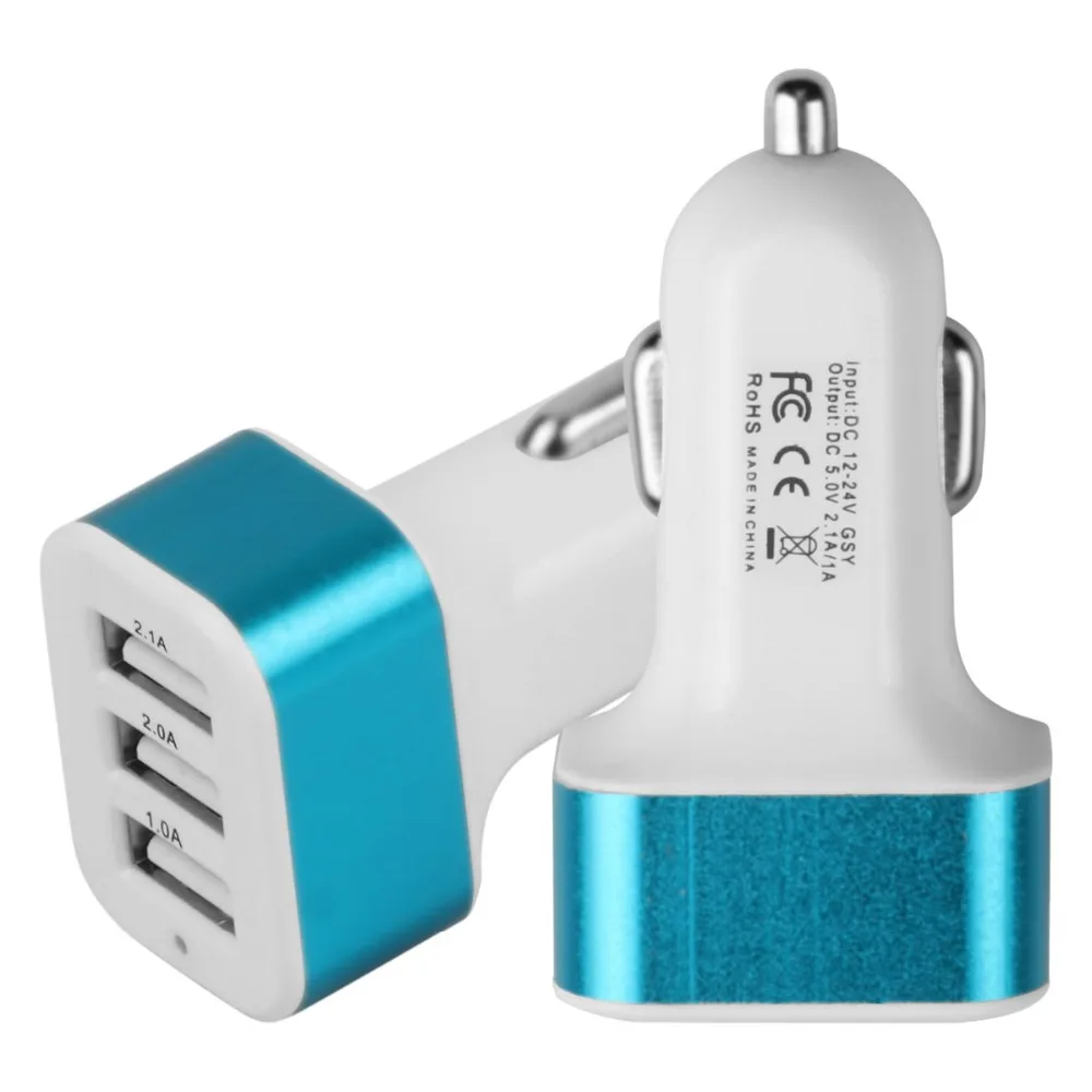 KOOYUTA Универсальное USB Автомобильное зарядное устройство 3 порта автомобильное зарядное устройство адаптер автомобильный прикуриватель 2.1A 1A для iPhone 8 LG htc samsung