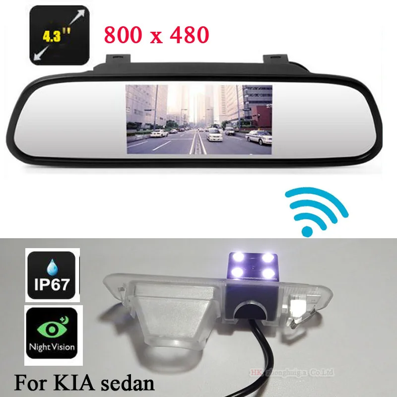 800 x 480 4.3 inch Car video Color mirror monitor+ WIRELESS HD CCD reversing rear view camera for Kia /rio sedan backup Parking