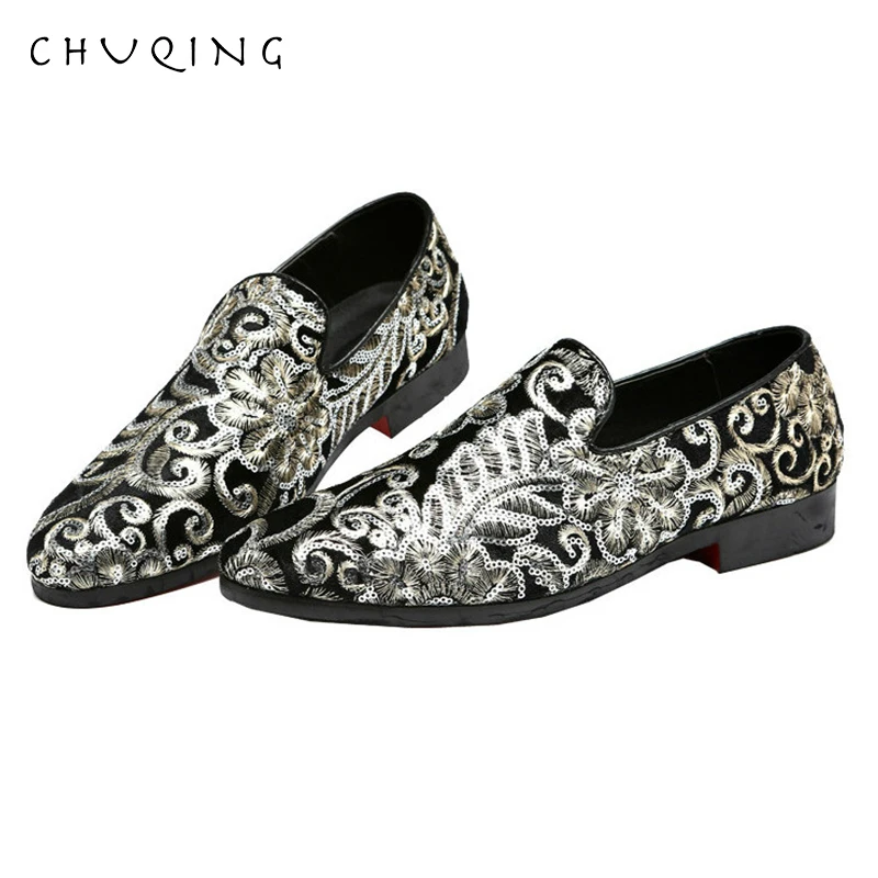 CHUQING Casual Loafers Embroidery Set Men's Shoes Retro Fashion Wild | Обувь