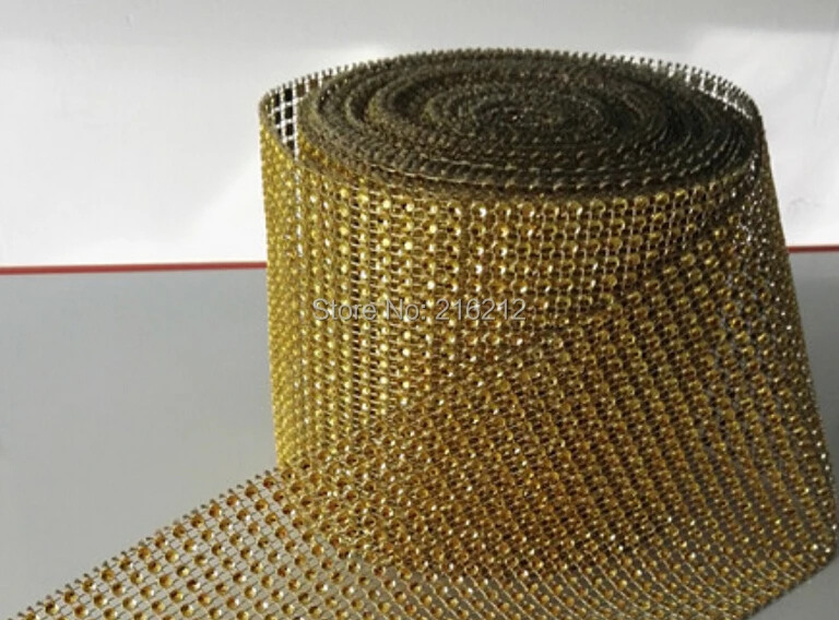 

10 roll =100 yards gold 4.5 inch Bling Diamond mesh Wrap ribbon Rhinestone Mesh Crystal Ribbon one roll