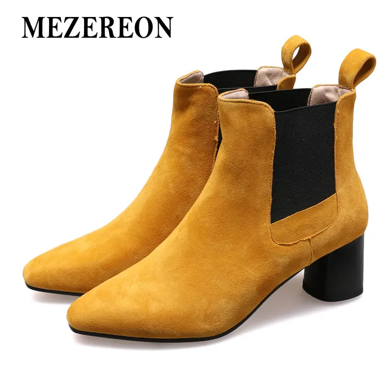 MEZEREON/женские ботинки обувь из натуральной замши женская модная сезон весна зима
