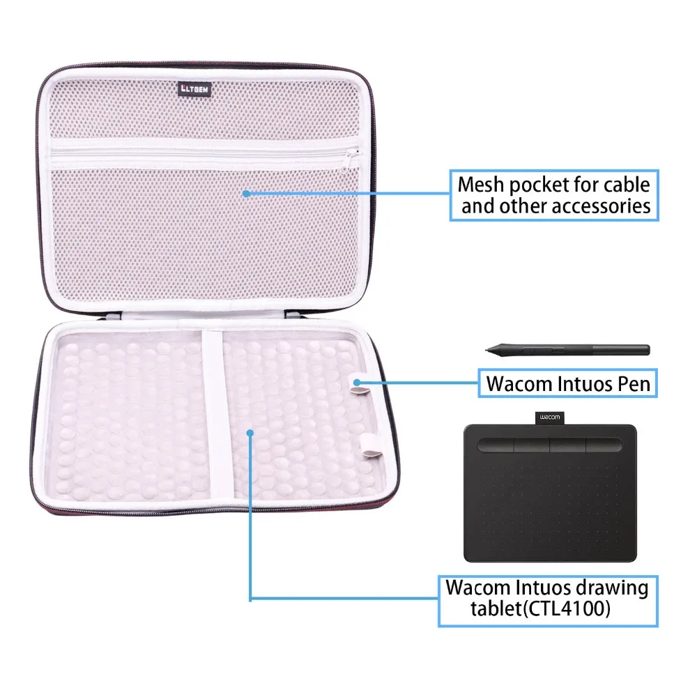 LTGEM EVA Hard Case Fit for Wacom Intuos Wireless Graphic Tablet, Size 10.4