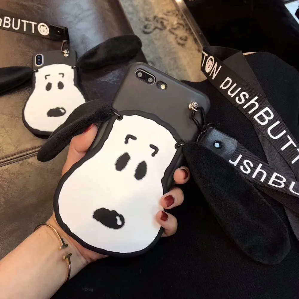 Lovely 3D Dog Phone Case for iPhone X XR XS Max Soft Silicone Cute Puppy Hand Rope Back Cover case 7 8 Plus 6 6S |