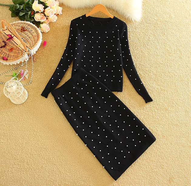 Almoda 2017 Весна новые женские костюмы с вышивкой бисером длинными рукавами свитер