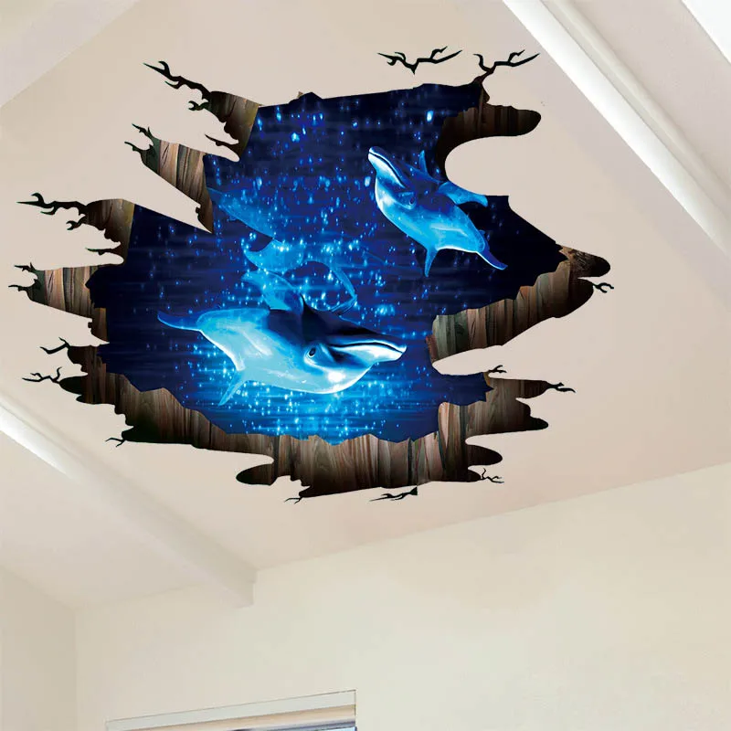 Креативные настенные стикеры 60x90 см с объемным дельфином, Deep Sea, для гостиной, спальни, ванной комнаты, пола, сделай сам, домашний декор, наклейки для дропшиппинга