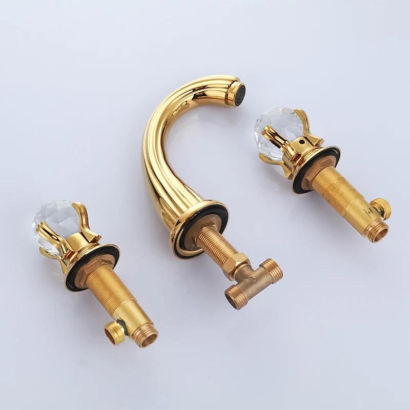 Роскошный Золотой и Твердый латунный Смеситель для раковины три широкий с