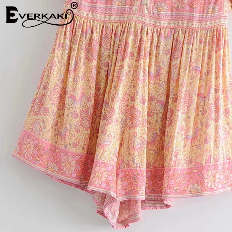 Everkaki Gypsy комбинезоны Boho с цветочным принтом Короткие Комбинезоны богемные для