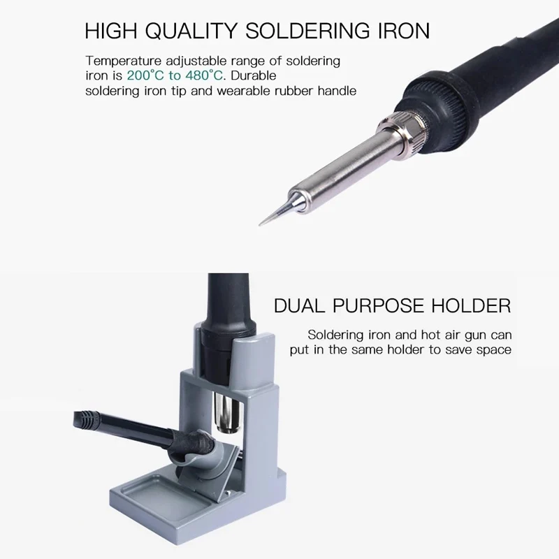 2 In 1 Lead Free BGA Hot Air Gun Soldering Station Adjustable SMD Soldering Rework Station for Phone IC Chip PCB Repair