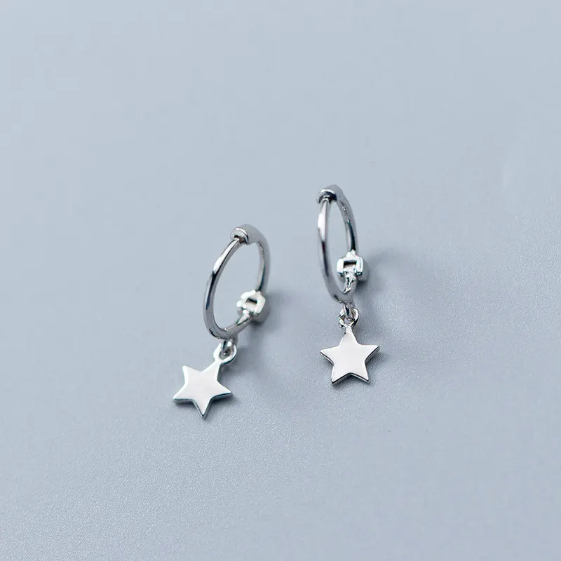 EY594 Silver INZATT, настоящее 925 пробы, серебряная звезда, сердце, бисер пентаграмма, маленькие серьги-кольца для женщин, вечерние, модные ювелирные аксессуары - Окраска металла: EY594 Silver
