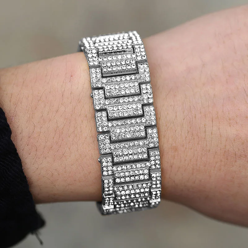 Большой хип хоп браслет для мужчин Iced Out серебро золото цепочка мужские ювелирные