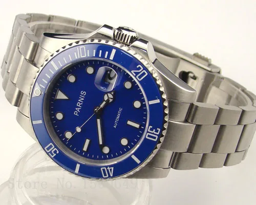

Parnis 40mm Blue Ceramic Bezel sapphire glass Automatic mens watch 1003