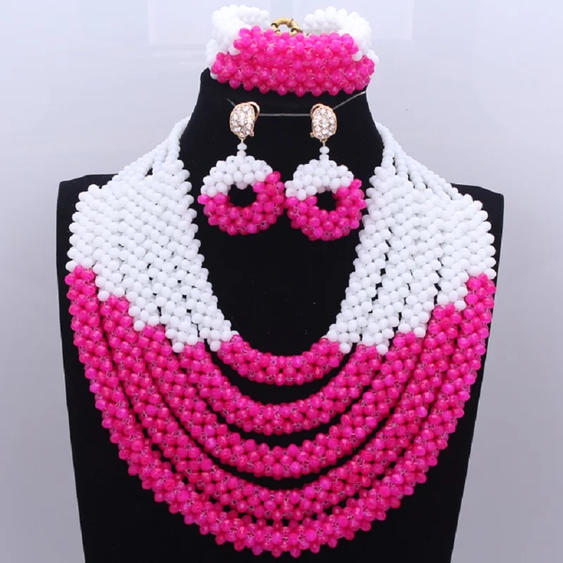 Wholesale Jewelry Women African Beads Wine &amp Beige Nigerian Wedding Necklace Set Free Shipping 4Pics Layers 100% Crystal | Украшения и