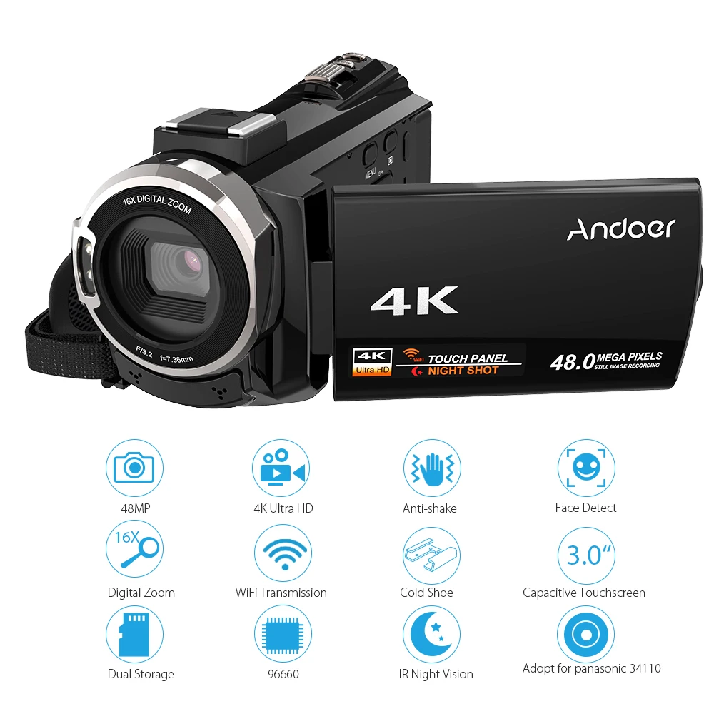 Andoer 4K 1080P 48MP цифровая камера с Wi-Fi для видео Камера видеокамера Регистраторы 3