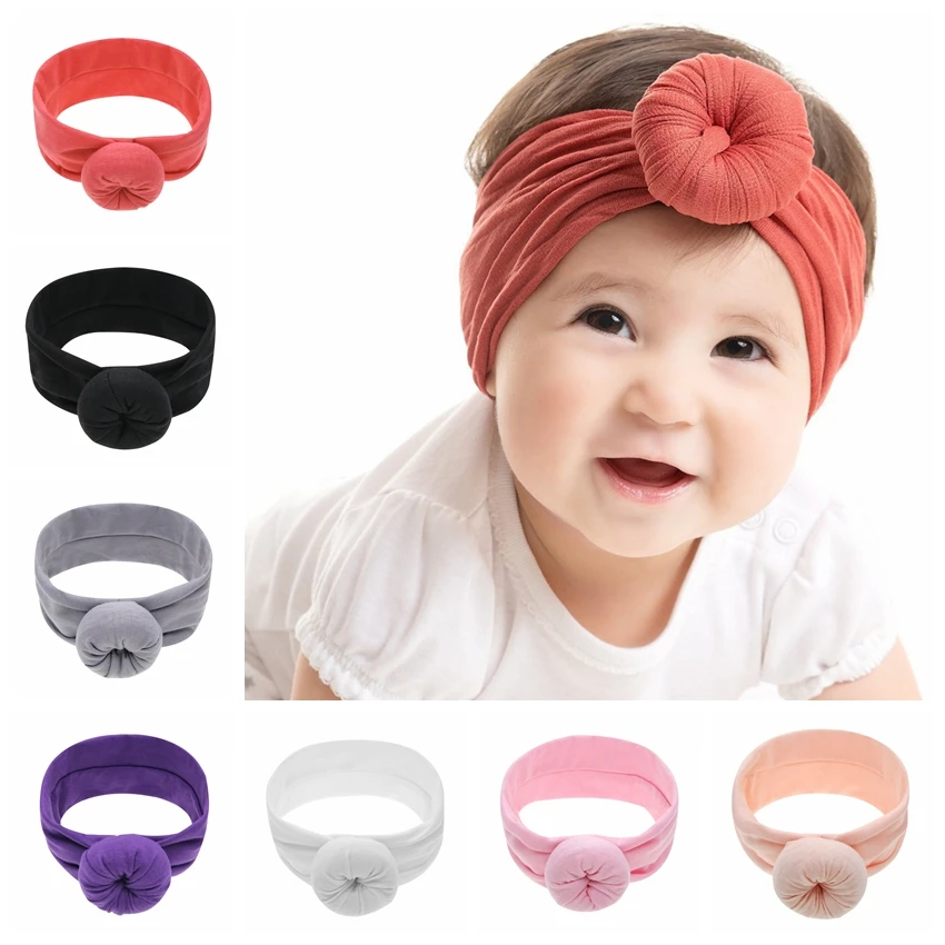 

New Cotton Blend Nylon Children Kids Headbands Circle Ear Turban Round Ball Knot Head Wrap Hair Accessories Birthday Gift