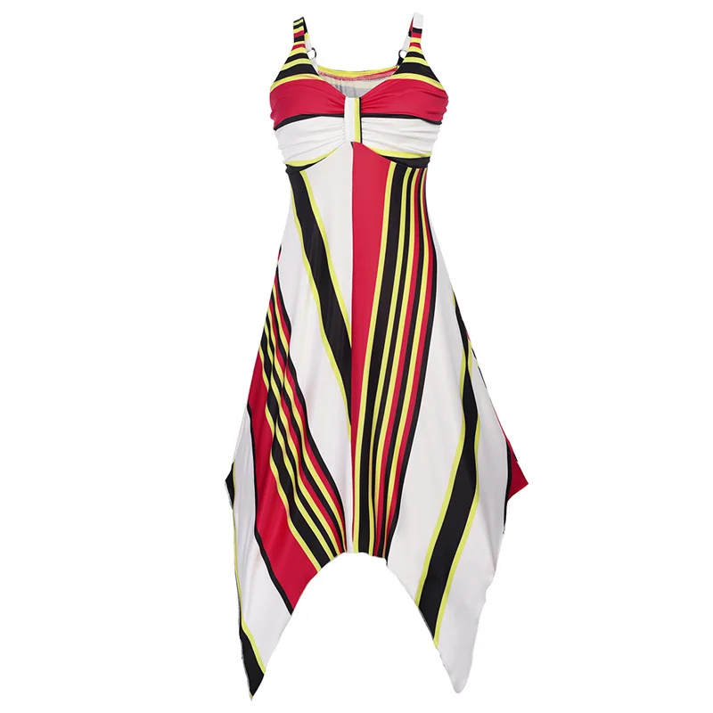 Topgirls Summer Elegant Women Dress Sleeveless O-neck Print Ladies Vintage Irregular Ruffles Design Femme | Женская одежда