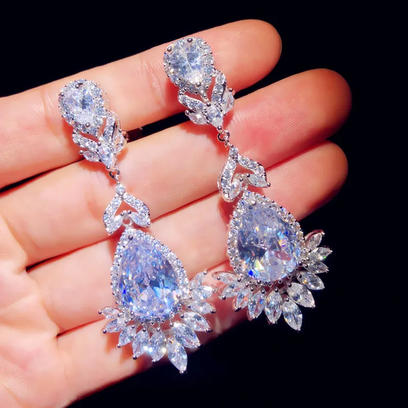 Серьги-капли для женщин, 925 серебро, кубический цирконий, хорошее ювелирное изделие, Ретро стиль, темперамент, для невесты, свадьба, без ушей, с отверстием, клипса для ушей