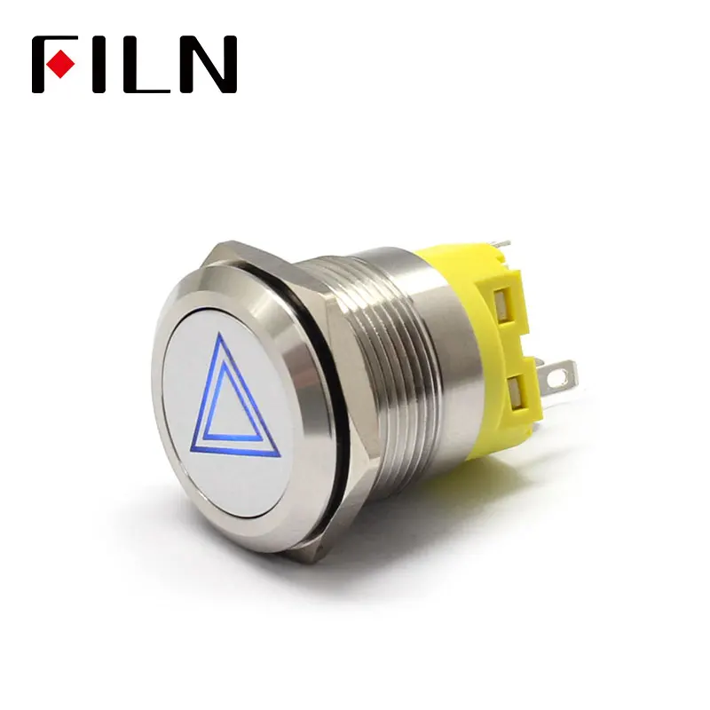 Светодиодный металлический кнопочный переключатель в серебряном корпусе 22 мм 12