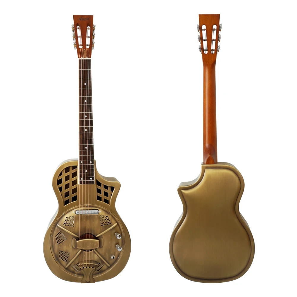 

Aiersi Brand Vintage distressed golden finish Electric Parlour Resonator highway 61 Guitar withFree Guitar Case and Strap