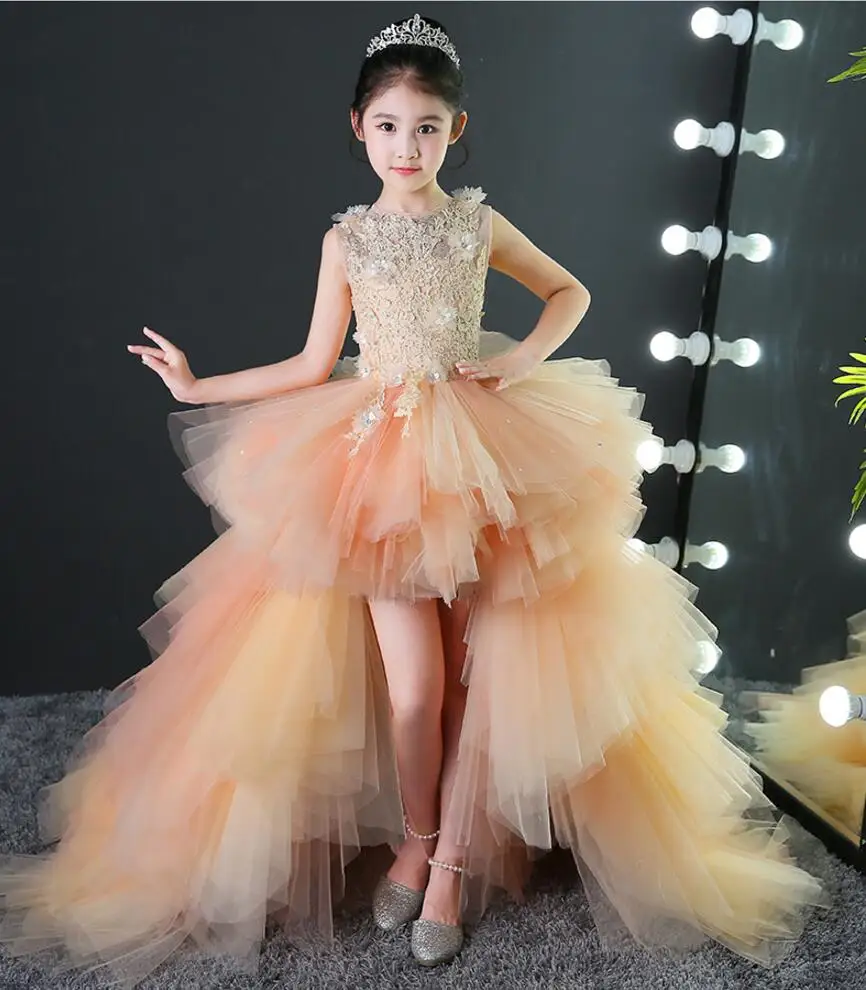 Glizt Long Trailing Flower Girls Dresses for Wedding Puffy Kids Pageant Dress First Holy Communion Party Prom | Детская одежда и