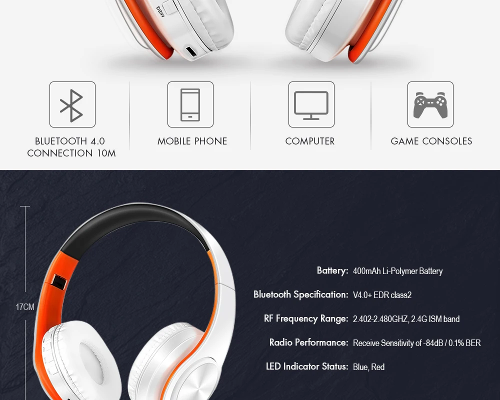 Беспроводные наушники Bluetooth наушники стерео Bluetooth наушники Складная гарнитура FM с микрофоном наушники Поддержка SD карты музыка