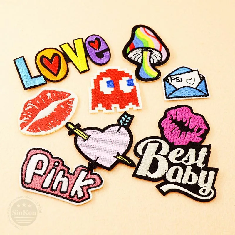 8 шт./лот Best Baby Pink Love Kiss нашивки значки сделай сам вышивка аппликация одежда товары